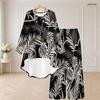 Damen Große Größen Grünes Rundhals Langarm Kleeblatt-Print High-Low-Oberteil Weite Hosen Zweiteiliges Set