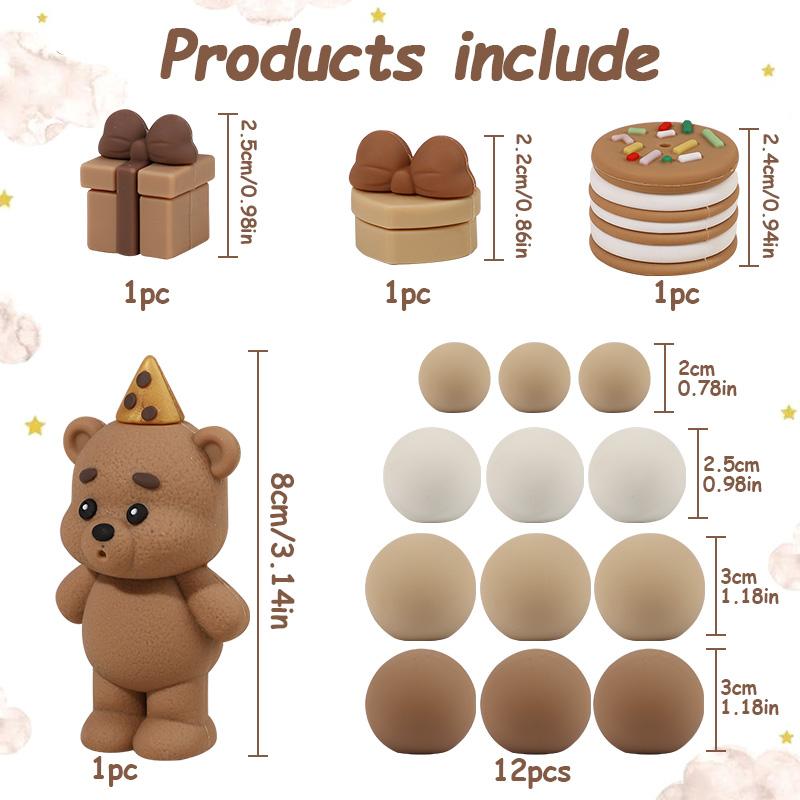 16Pcs/set Cute Teddy Bear Cake Balls Topper Decoration Boy Girl Kids 1st Birthday Party Favors Supplies Baby Shower Cake Decor