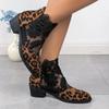 Ladies Shoes 2024 Fashion Sandals Women's Boots Leopard Ankle Boots Women Lace Floral Round Toe Square Heel Back Zip Shoes Women