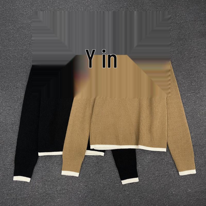 Longmei Women's Wool Sweater: Loose, Contrasting Trim, Korean Style, for Autumn/Winter 2026.