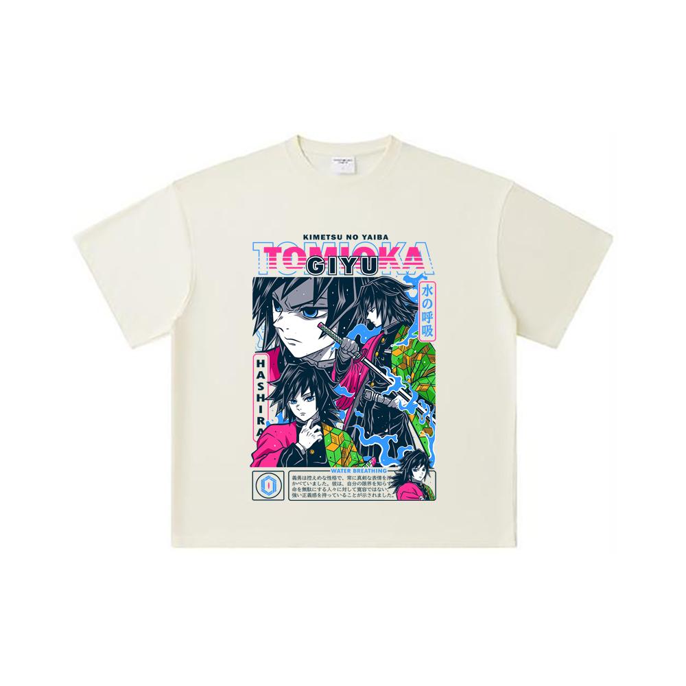 260 GSM Double Yarn 32 Count 100% Cotton Demon Slayer V10 Tomioka Print Unisex Heavy Cotton T Shirt