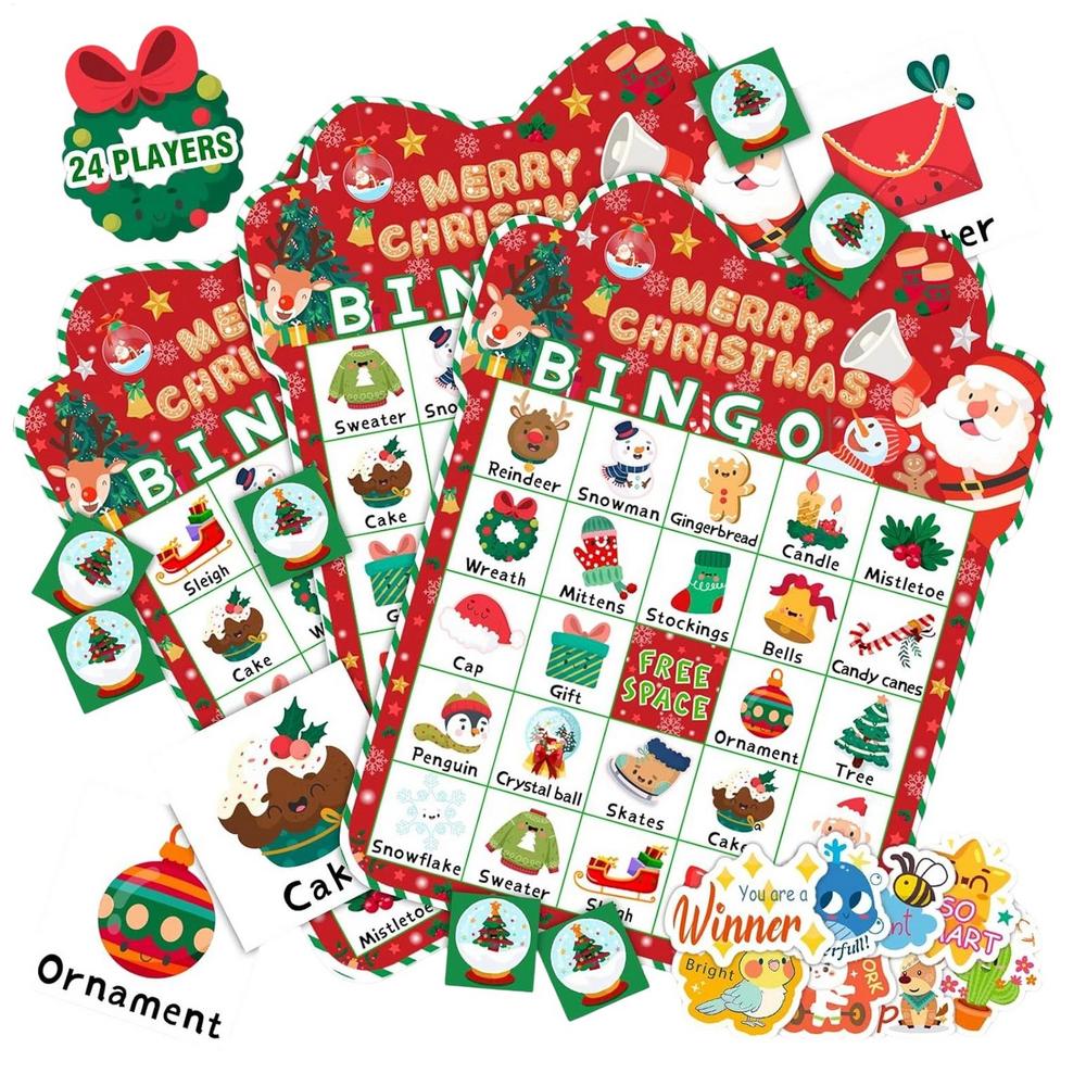 

Christmas Bingo Cards Set Party Games for Kids Holiday Family Activities Interactive Fun Game for Carnival Festival Gatherings