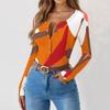 Camiseta de Fondo Delgado para Mujer Moda Casual Estampado Degradado Cuello Redondo Jersey Manga Larga Top