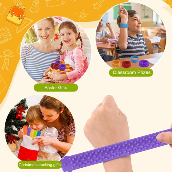 6Pcs Sensory Slap Bracelet Fidget Toy Anxiety Relief Silicone Textured Bracelet Focus Aid Decompression Toy Stocking Stuffers Party Favors