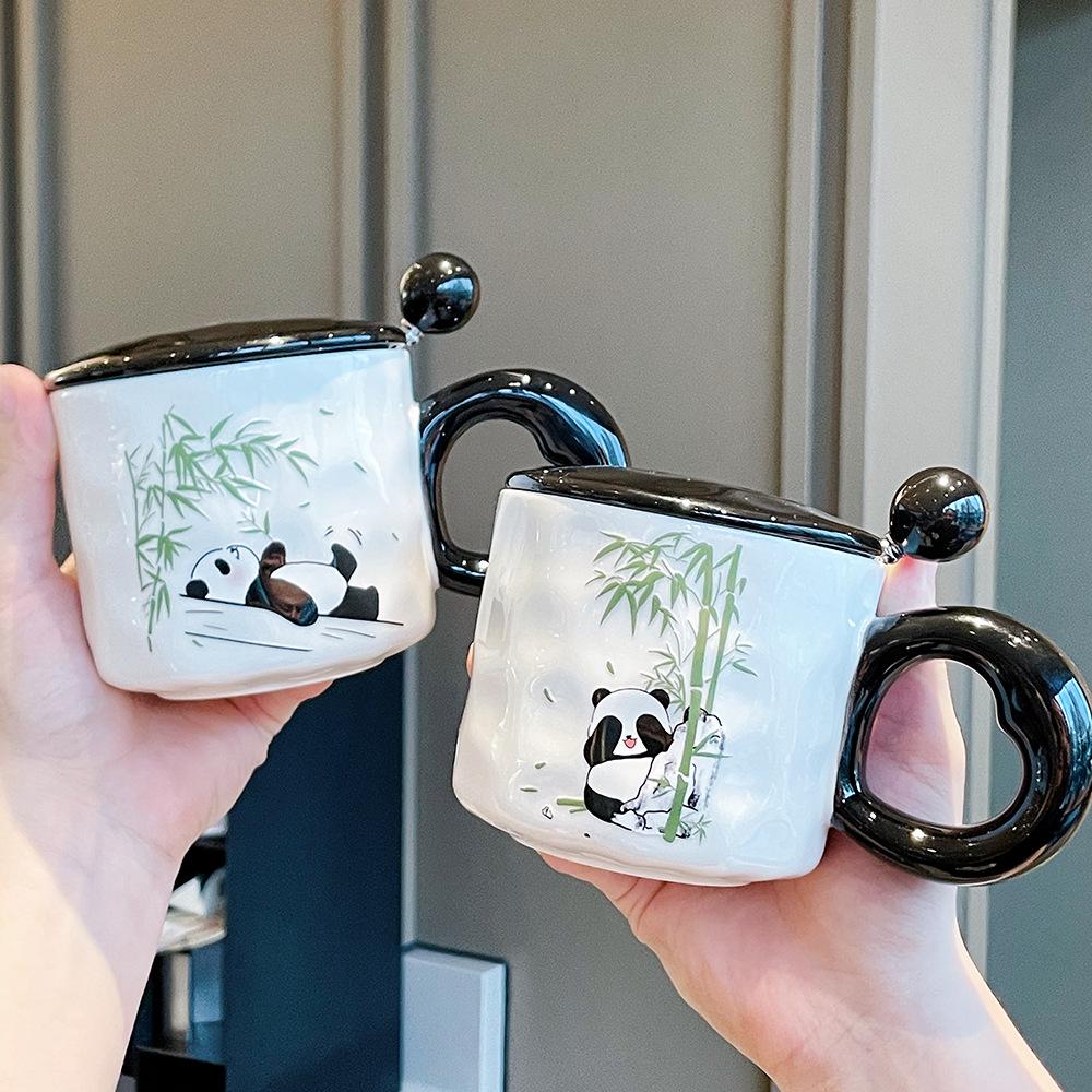 Becher mit Deckel Löffel Neuer Stil Damen Panda Tasse Souvenir Keramik Wasserbecher Kaffeetasse