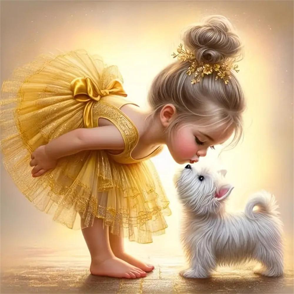 5d Diy Diamond Painting Girl Dog Portrait Diamond Embroidery Seaside Full Round Drill Cross Stitch Kits Gift