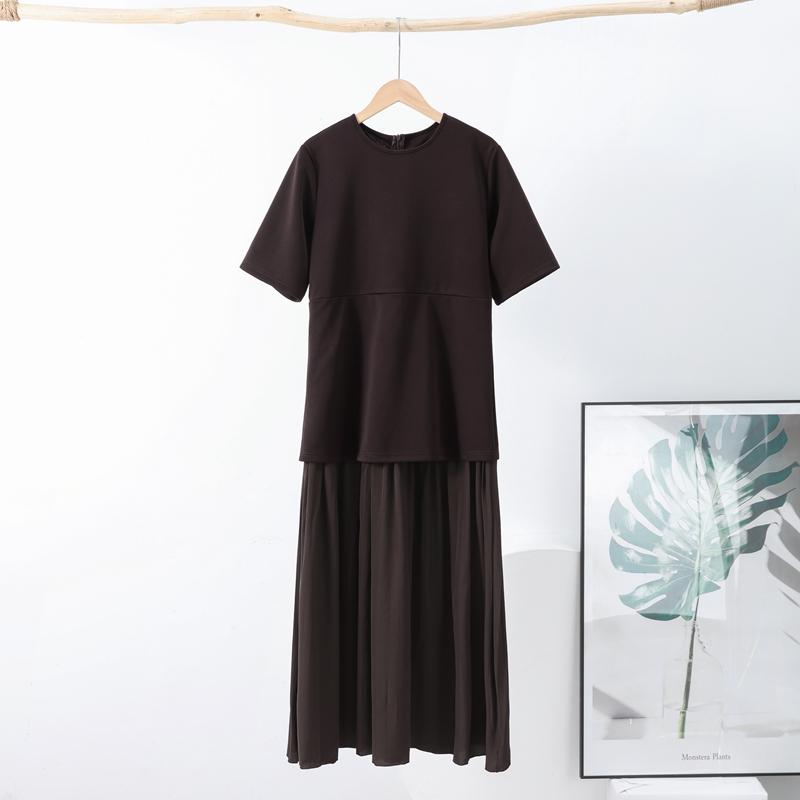 Elegant Knit Spliced Long Dress Women Fashion O-neck Half Sleeve Pleated Party Dresses 2025 Spring Summer Lady Commute Robes