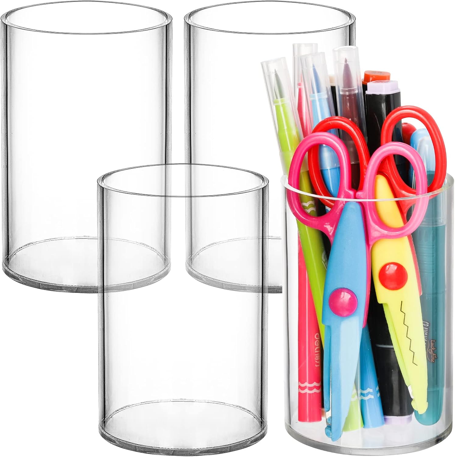 

4 Pcs Acrylic Pen Holders, Clear Thick Pencil Cup, Round Makeup Brush Holder, Desktop Organizer for Office School Home Supplies чистый