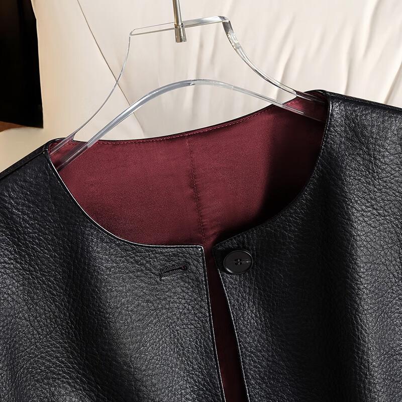 Shechi Women's Faux Leather Round Neck Short Jacket