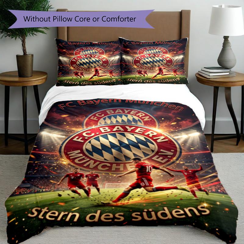 3pcs Duvet Cover Set (1*Duvet Cover + 2*Pillowcase, Without Core), FC Bayern Munich Print Bedding Set, Bedroom Decor, All‑Season, Gift