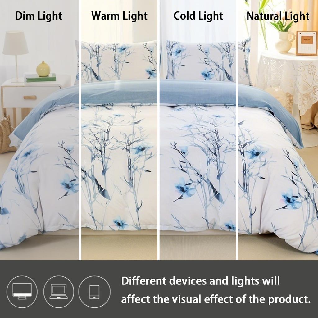 3pcs/set Leaf Floral Pattern Duvet Cover Set(1 Duvet Cover & 2 PillowcaseSoft And Skin-Friendly Duvet Cover Bedding Set