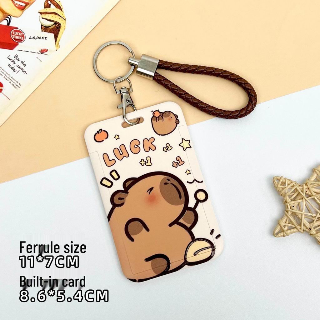 Porta credencial y gafete de estudiante de capibara de dibujos animados con cordón