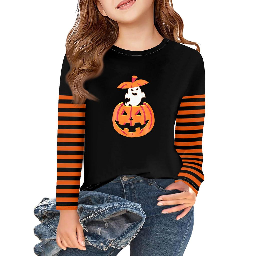 Girls Long Sleeve Halloween Day T Shirts Kids Fall Tops Crewneck Basic Tees 2-11Y
