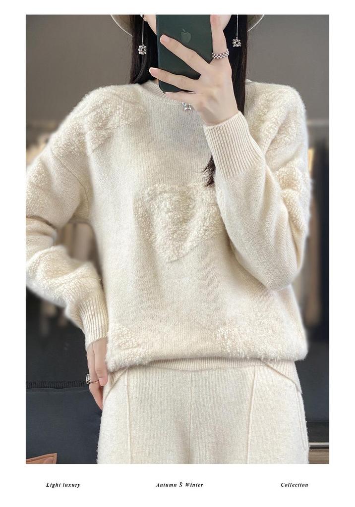 Women's Loose Wool Knit Sweater - 2024 Autumn/Winter, Half High Collar, Towel Sleeve