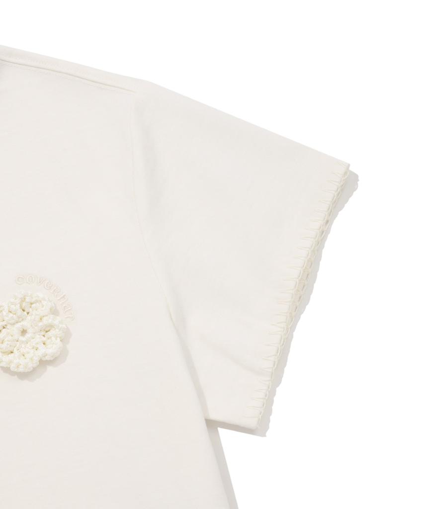 COVERNAT WOMAN Crop Oversized Corsage T-Shirt White