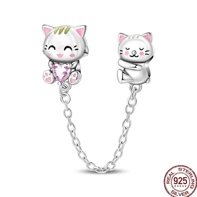 Original Charms Copper Poker Kitty Charms Bead Heart Marry Pave Zircon Fit 3Mm Bangle Bracelet Jewelry Gifts Making