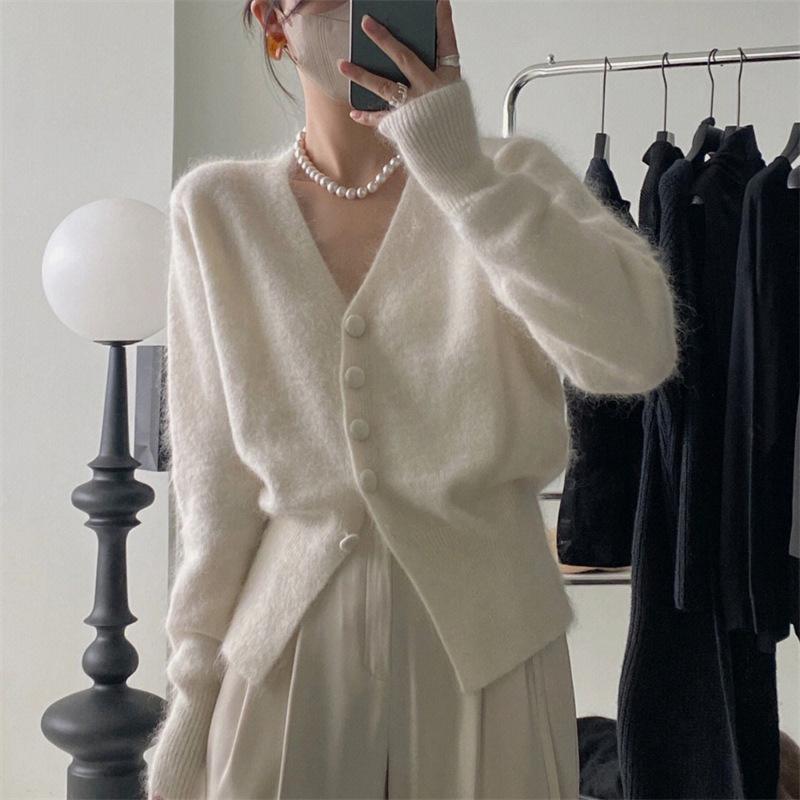 

Женский осенне-зимний кардиган с длинным рукавом и V-образным вырезом, базовая вещь гардероба, однотонный, свободный, плюшевый one size