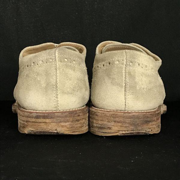 Tod's Italy Vintage Nubuck Leather Full Brogue Wingtip 6 24.5-25.0 Beige Dress Shoes(USED)