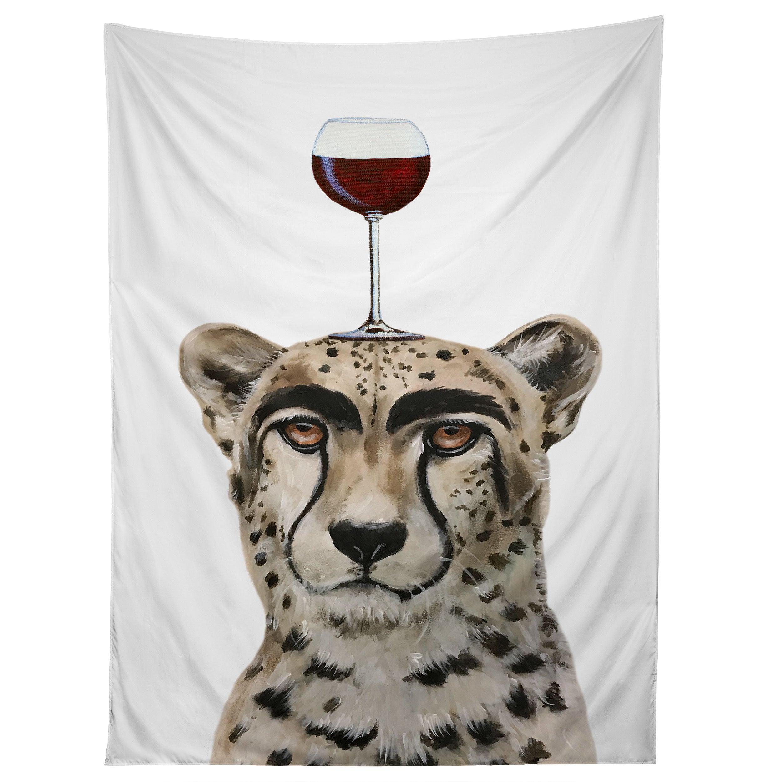 CHEETAH WITH WINEGLASS tapestry 75x100
