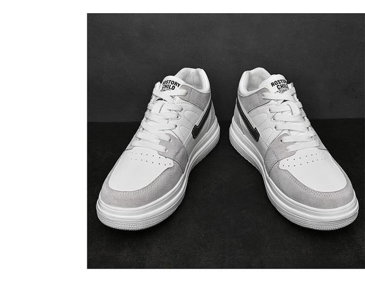 Men's & Women's Canvas Skate Shoes with Invisible Height Boost - White Cowhide Upper, Casual Spring Style