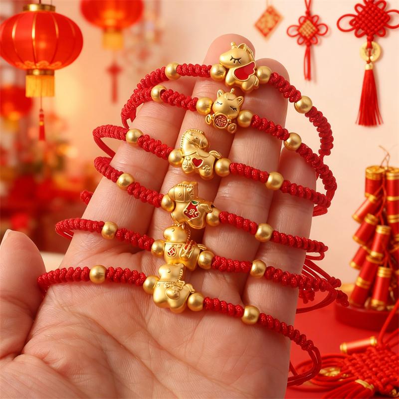 Lucky Red Rope Zodiac Horse Pendant Bracelet for Women Men 2026 Handmade Braided Adjustable Bracelet Couple Jewelry Gifts