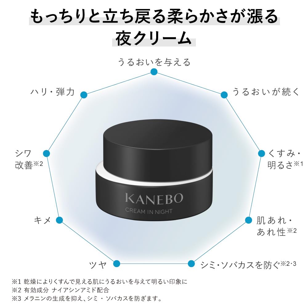 KANEBO Cremă de noapte Night Nighttime Pentru piele uscată și ternă Perfectă ca cadou II, Cremă, 50g, Quasi-medicament, Niacinamidă, Piele, Hidratare, Fermitate, Riduri,