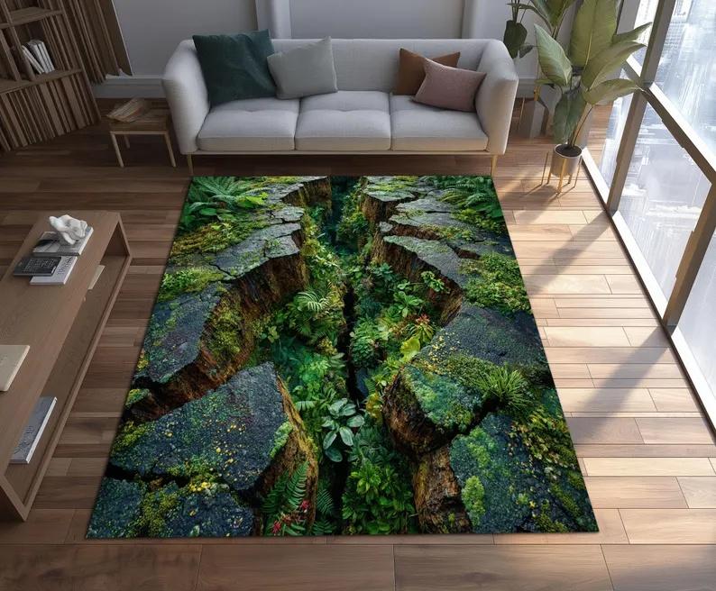 Vintage Lilienpflanzen-Teppich Wohnzimmer Schlafzimmer Vintage Grüner Randteppich Luther Pflanze Vollteppich Heimdekoration