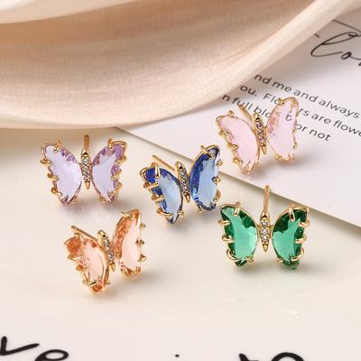Color Crystal Copper Inlaid With Zircon Butterfly Jewelry Accessories Diy Bracelet Necklace Pendant Stud Earrings Accessories Pendant