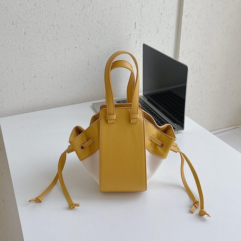 Stylish Fashionable White Yellow Black Brown Pu Canvas Bucket Bag For Daily Use