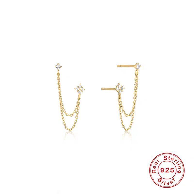 Sterling Silver Earrings Women'S Multi-Earhole Stud Earrings Chain Fringed Earline Design Trendy Earbone Decoration