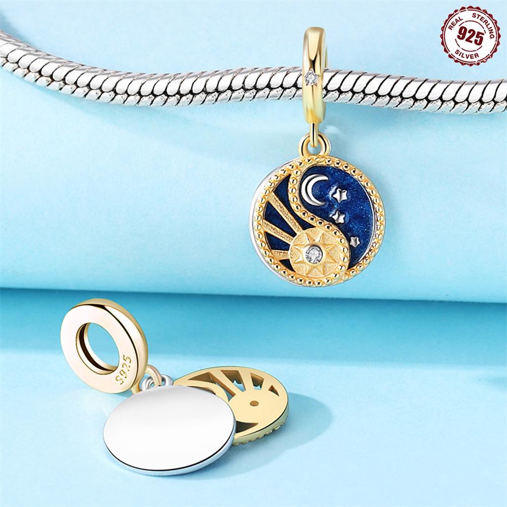 Original Copper Charms Pink Moon Cat Star Heart Love Zircon Beads Pendant Fit Diy Bracelet Necklace Women Jewelry Blue Gift