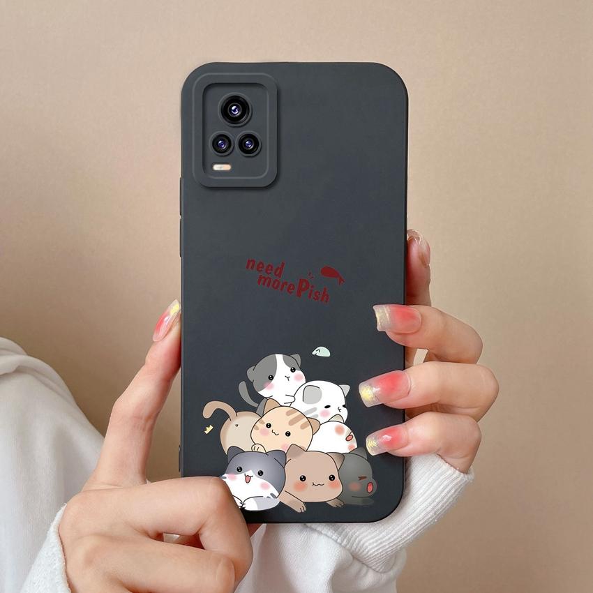 Case For Vivo V17 V20 S19 Y75 S16 Y77 Funny Cartoon Cat Pattern Phone Covers Screen Protector Soft Silicone Anti Slip Protection For Vivo Bumper Shell