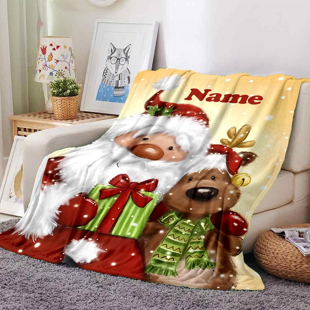 Custom Name Christmas Santa Claus Theme Printed Blanket - Perfect for Couch, Bed, Travel & Outdoor Use | Machine Washable, Cozy & Durable.