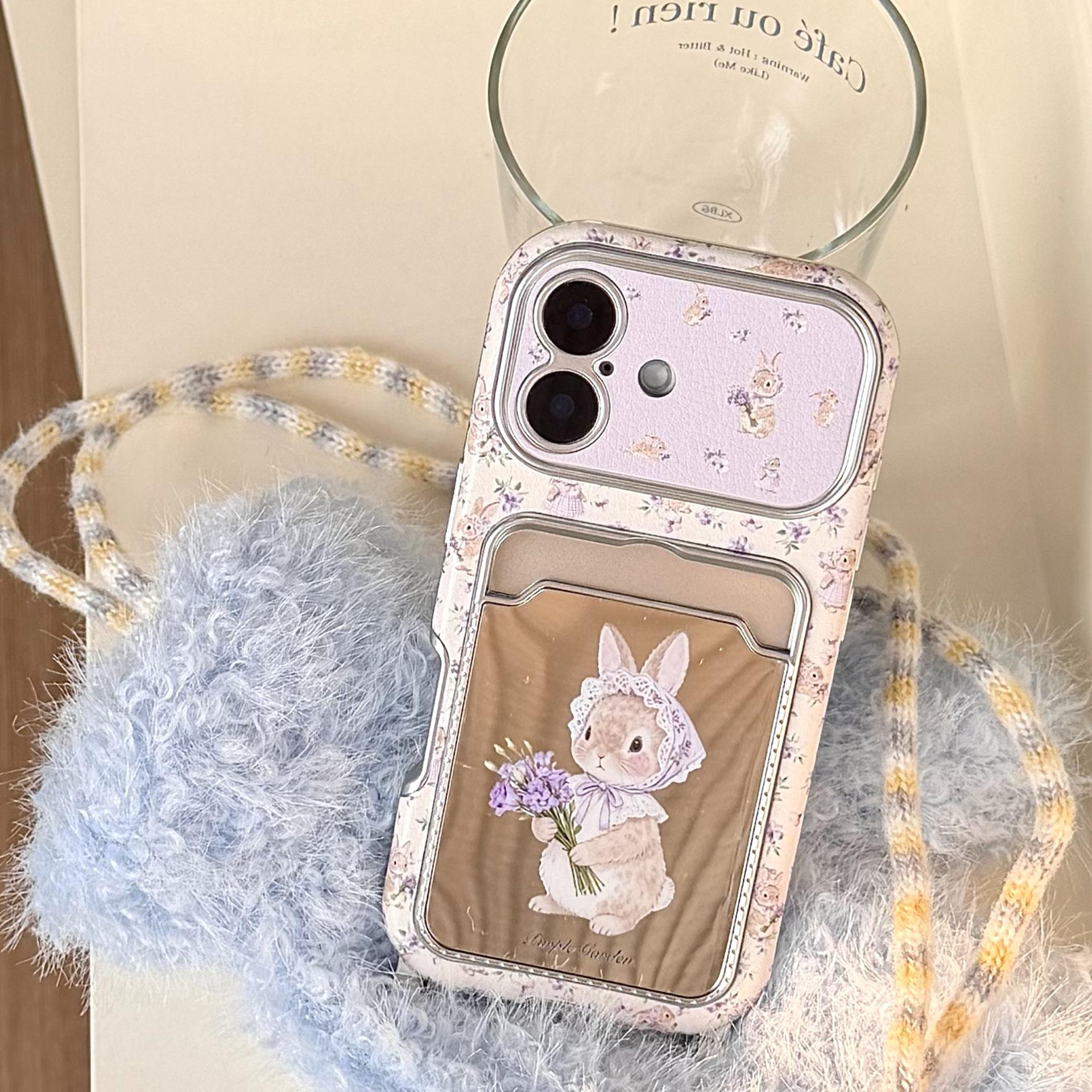 

Purple Floral Rabbit Card Holder Case for iPhone 17 Pro Max & Apple 16/15 for Girls iPhone 17 Pro