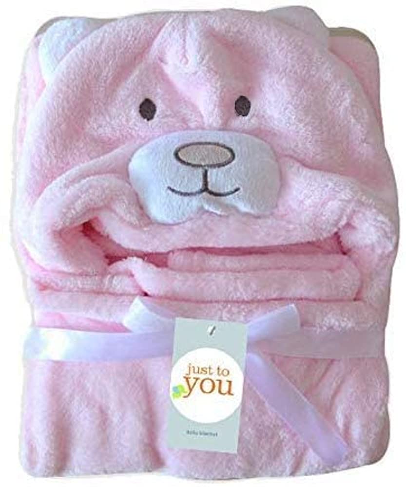 CREDIBLE Baby/Toddler Animal Bathrobe Poncho and Baby Bib Set (6 pieces) with Original Merchandise (Bear, Pink) BM0217A