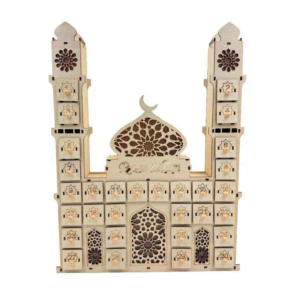 

Wooden Ramadan Advent Calendars With Lights Castle Design Eid Mubarak Countdown Calendar 30 Storage Drawers Castle Design