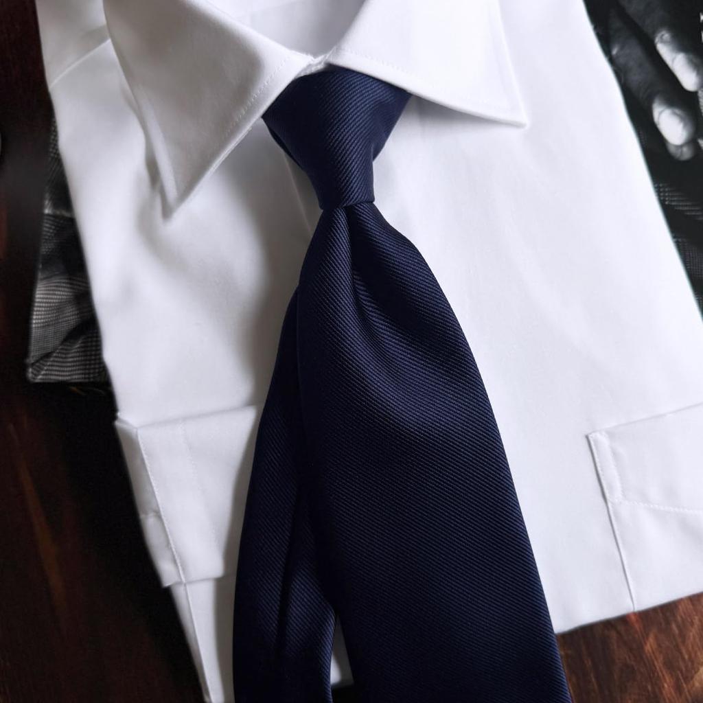 100% Silk Necktie, Made in Japan, Solid Color, 8cm Regular Width, Plain Jacquard, Men's Business Formal Tie, Navy, G