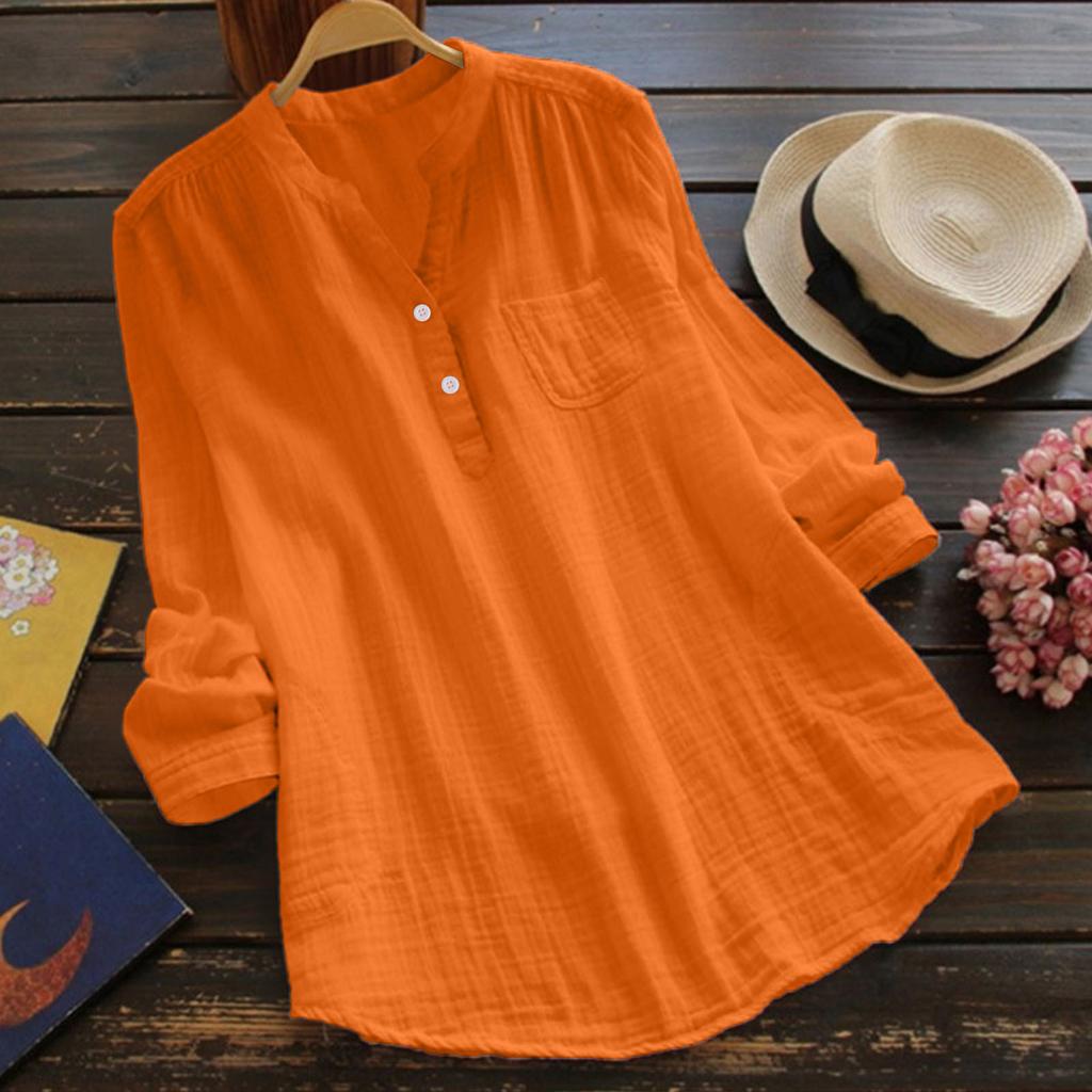 Women's Multi-Color Gauze Blouse Loose Henley Neck 3/4 Sleeve Casual Shirt