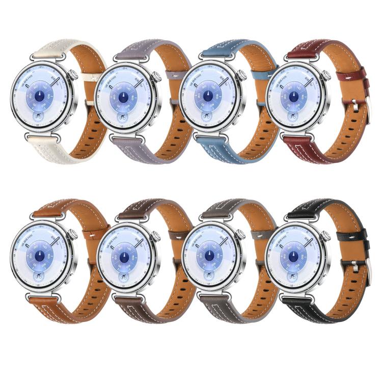 Silver Buckle Leather Watch Band for Huawei Watch GT 6 41mm, Ergonomic Comfort Adjustable Replacement Strap, Easy Install, Strap Only