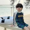 Children's Long Sleeve Plaid Patchwork One-Piece Swimsuit - Quick-Drying Swimwear for Beach & Holiday