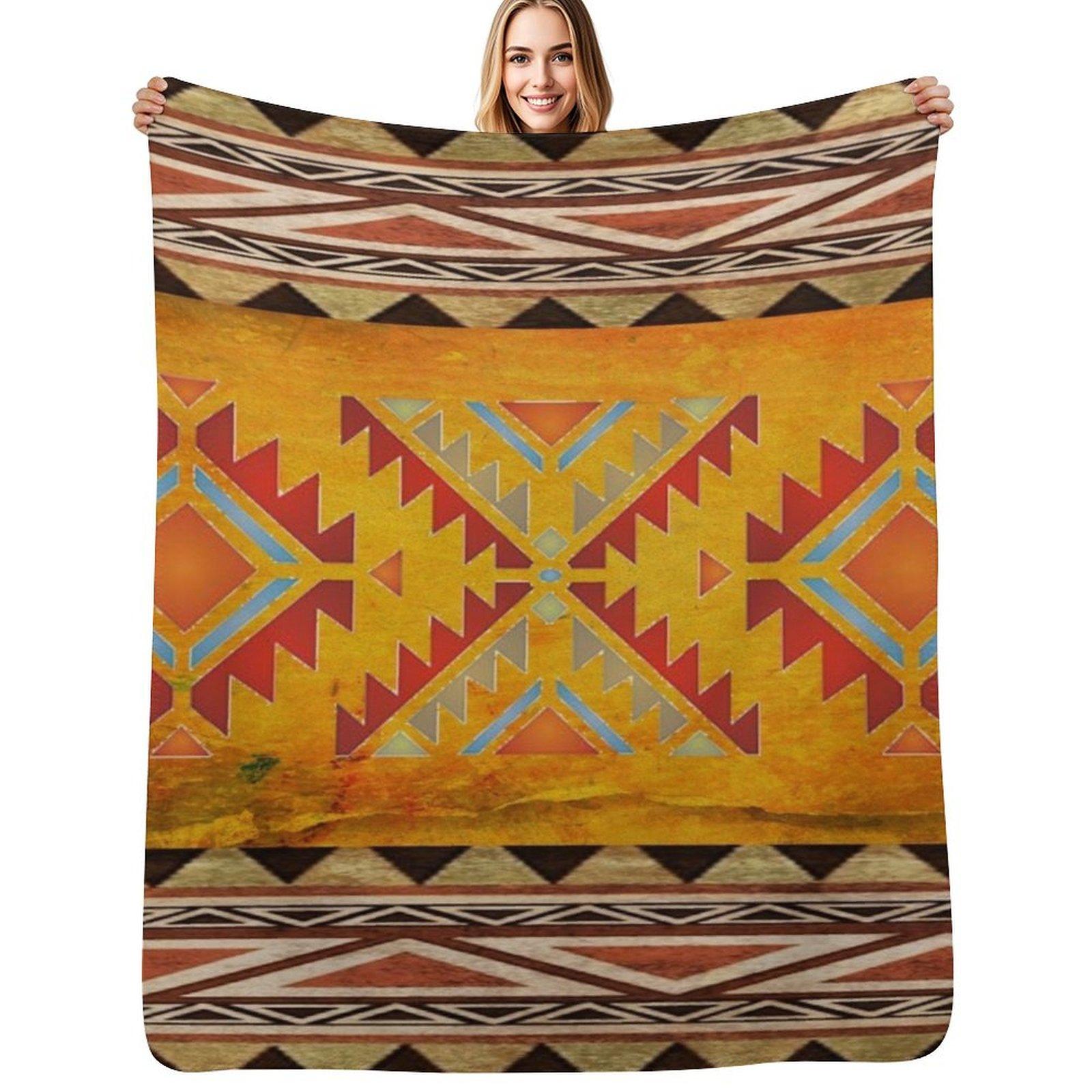 Azteekse patroon Navajo Plaid Herbruikbaar Duurzaam Zacht Deken voor Alle Seizoenen Size: 75*100cm, Weight: 230 GSM beige