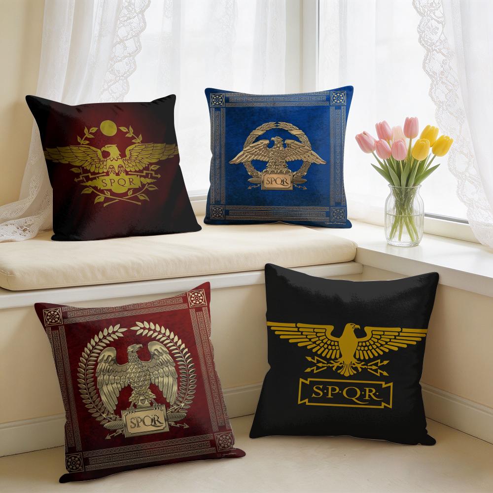 Gold Imperial Eagle Rome SPQR Cushion Cover Square Short Plush Pillow Case Living Room Sofa Home Decor Funda X
