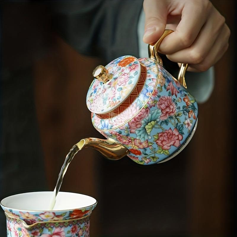 1 Stück Emaille-Teekanne im chinesischen Stil, Chinoiserie, Keramik, verbrühungshemmender Teebereiter, Haushalts-Kungfu-Teeservice mit Filter, große Kapazität