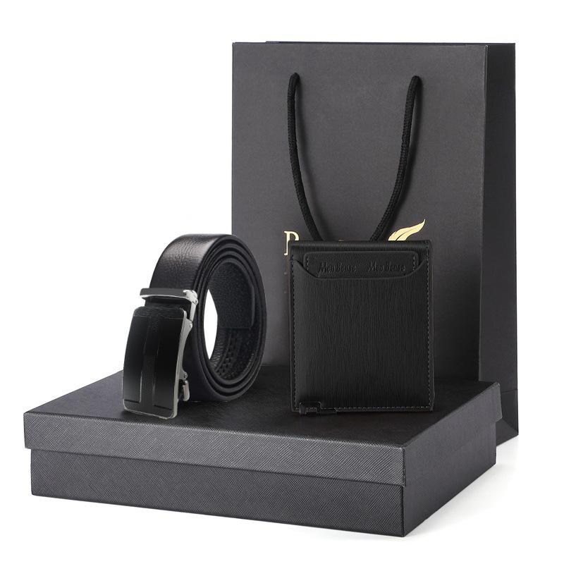 lack pig intestine belt belt wallet gift set gift box men's genuine leather short cowhide wallet men's belt