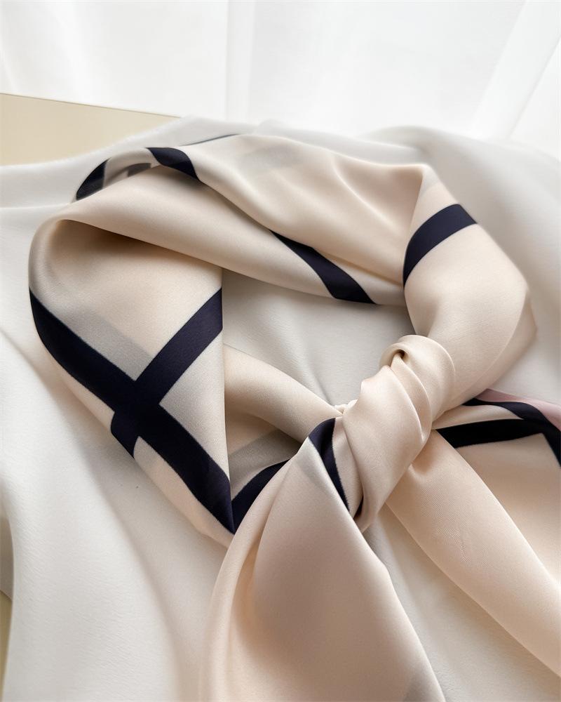 Women S Plaid Printed Silk Like Square Scarf For Sun Protection