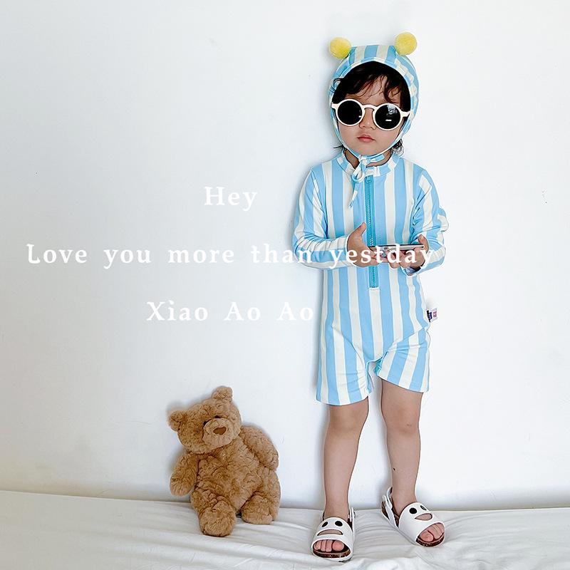 

2026 Kids Long Sleeve One-Piece Swimsuit: Cute, Quick-Drying, Sun-Protective for Boys & Girls 130 жёлтый/синий