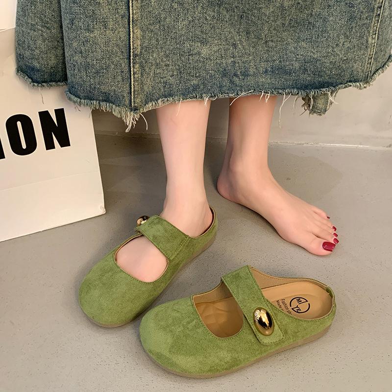 Flat-bottomed Boken Shoes Women's Half-slippers with A Toe Cap One-foot Wear In Spring and Summer and Annoying Cold Slippers