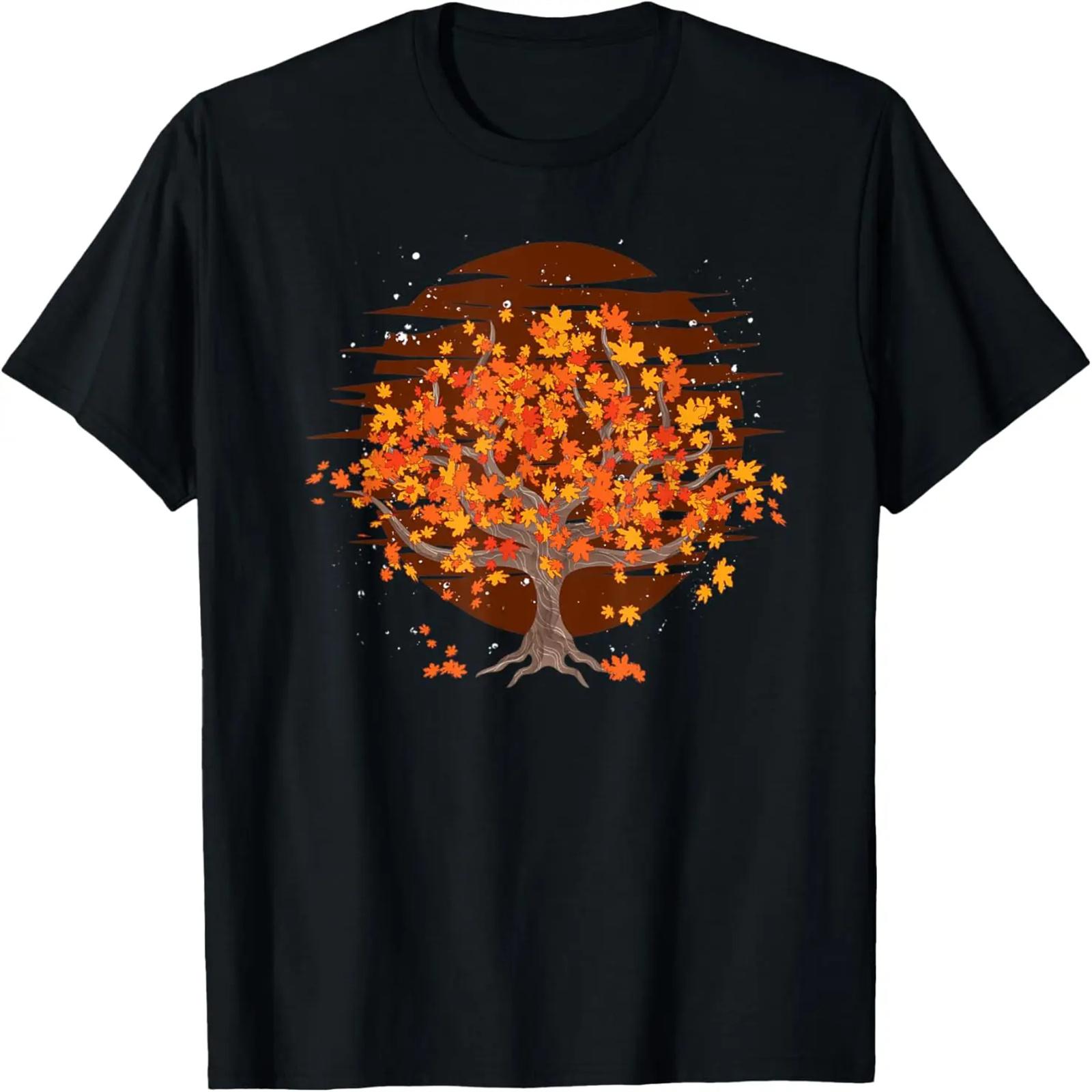 Thanksgiving Autumn Leaves Nature Forest Trees Retro Fall T-Shirt S