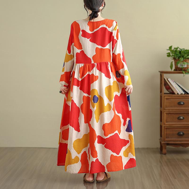 

DIMANAF Новое 2025 Женское Большого Размера Весеннее Длинное Платье Свободное Базовое Винтажное Оверсайз Длинный Рукав Макси Цветочное 2XL