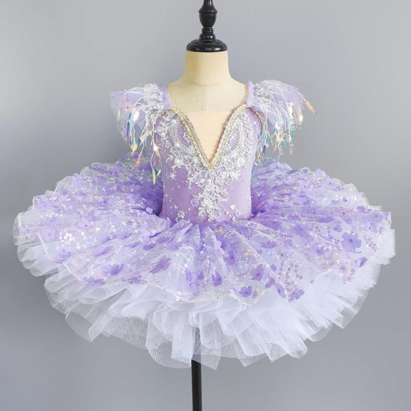 Toddler Sequined White Ballet Tutu Dress Girls Jazz Dance Costumes Children Ballerinas Tutu Outfits Kids Ballroom Dance Clothes